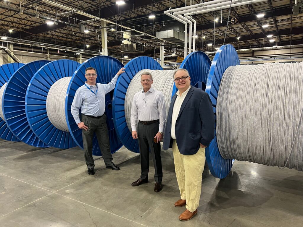 Archtop Fiber leaders Mike Scardina, VP of Engineering & Technology, Jeff DeMond, Chairman and CEO, and Shawn Beqaj, Chief Development Officer, visit fiber assembly facility in South Carolina.